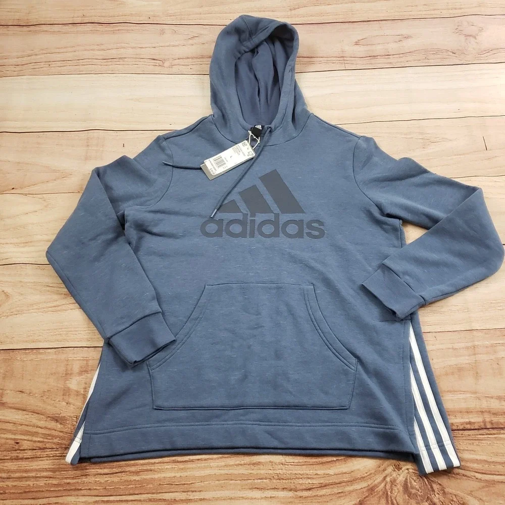 NEW‎ Adidas Sweater Youth Large Blue White Hoodie Spellout Sweatshirt Logo Boy